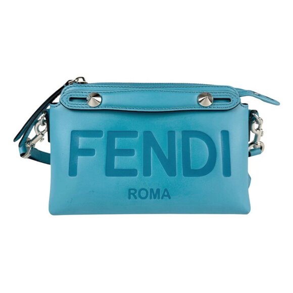 Auth FENDI By The Way Mini Handbag Shoulder Bag Blue Leather/Silvertone - z3872 - Picture 1 of 14